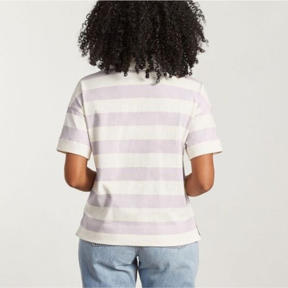 Everlane Orchid Stripe Polo Shirt Size XS Purple White Short Sleeve Cotton NEW - Picture 3 of 11